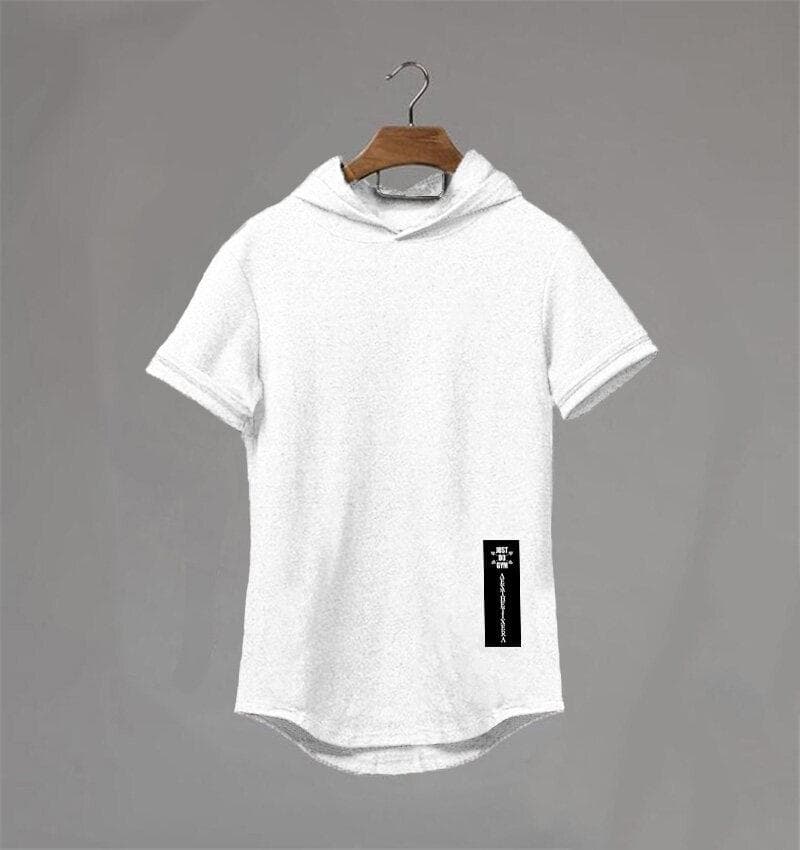 Muscleguys Brand Men Clothes Design Short Sleeve Slim Fit T Shirt Men Cotton T-Shirt with Hoodies Fitness Gyms Hooded T-Shirt Male XXL white