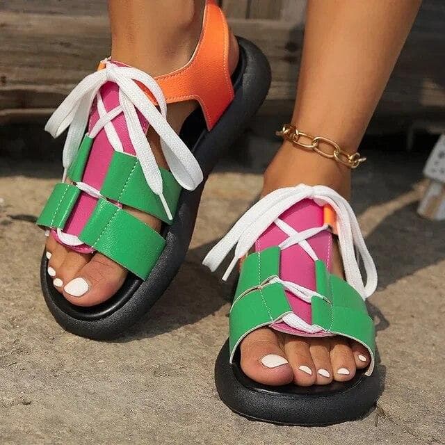 Women Sandals Flats Platform Causal Beach Shoes Summer Trend Lace-up Sport Slippers Walking Filp Flops Femme Slides 39 orange
