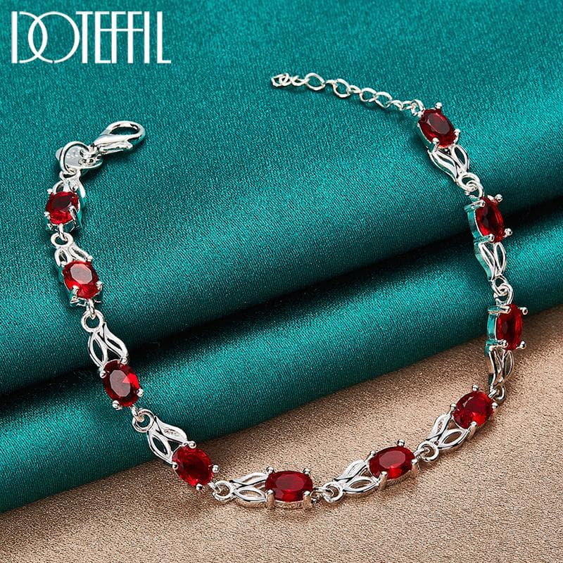 925 Sterling Silver Charm Red Bracelet 20cm