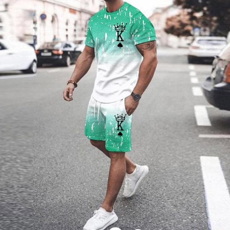 Gradient Stripe 3d Print Summer Men Set O-neck T shirts+Shorts 2 Piece 2023 New Short-sleeve Man Outfits Fashion Tracksuits Suit M