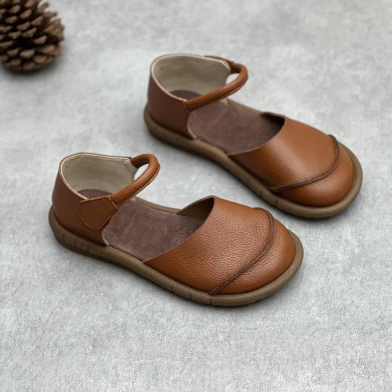Johnature Retro Handmade Genuine Leather Flats Sandals Casual Versatile Comfortable Soft Sole Women's Shoes 36 brown