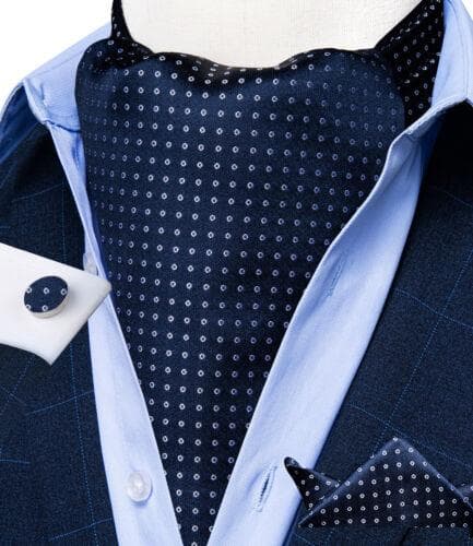 Mens Ascot Silk Cravat Blue Paisley Tie Handkerchief Cufflinks Set Formal Party LDAS2019