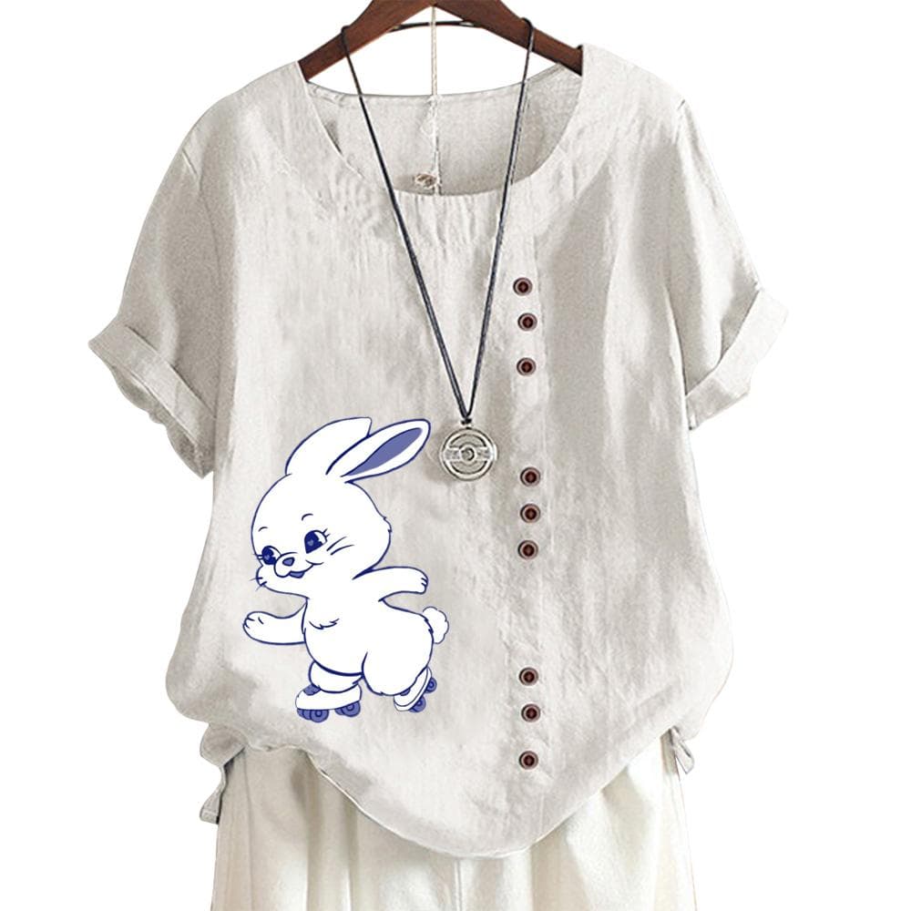Stylish Pattern Print Women's Comfortable Cotton Linen Casual Tee with Round Neck and Short Sleeves S-5XL S