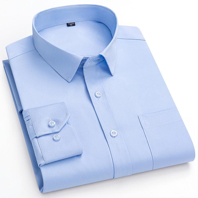 Men plain shirts Non-Iron Antiwrinkle Long Sleeve Regular Male Dress Shirt with Chest Pocket Turn Down Collar 45