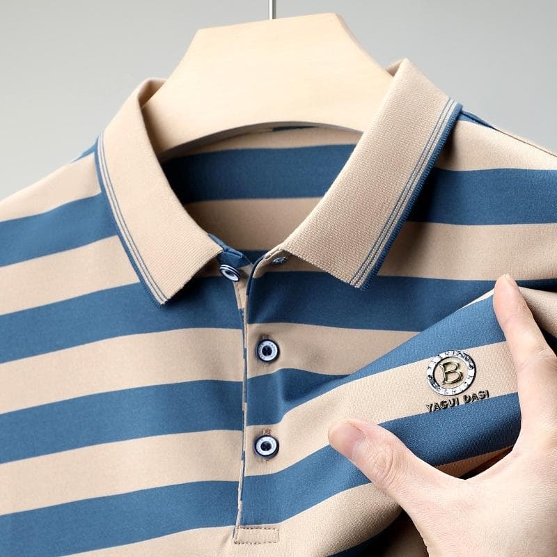 Spring and Summer New Style Striped Thin Fit Short-sleeved Polo Short-sleeved Men's T-shirt Casual Men's Polo Shirt XL