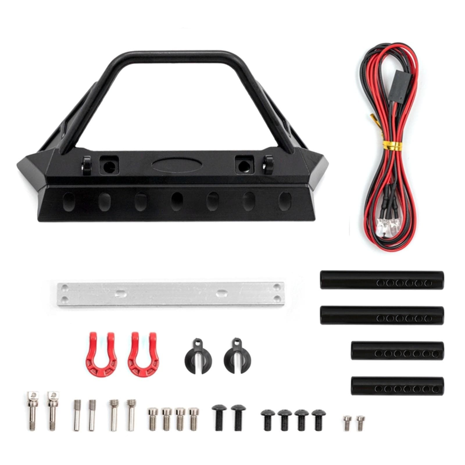 Remote Control Bumper Metal Front Bumper with Tow Hooks and Lights freplacement for 1/10 Remote B black