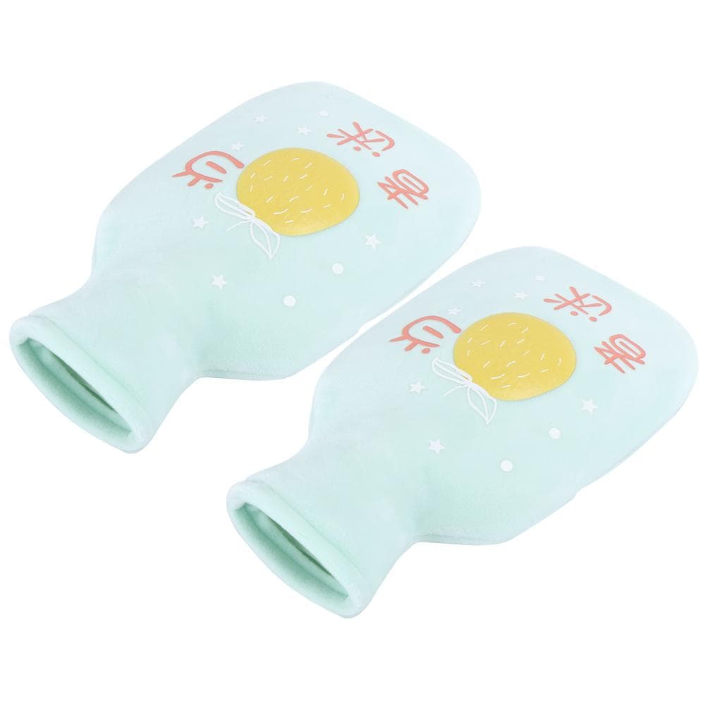 2pcs Cartoon Rubber Flannelette Hot Water Bottle Thick Hot Water Bag 350ml (Green)