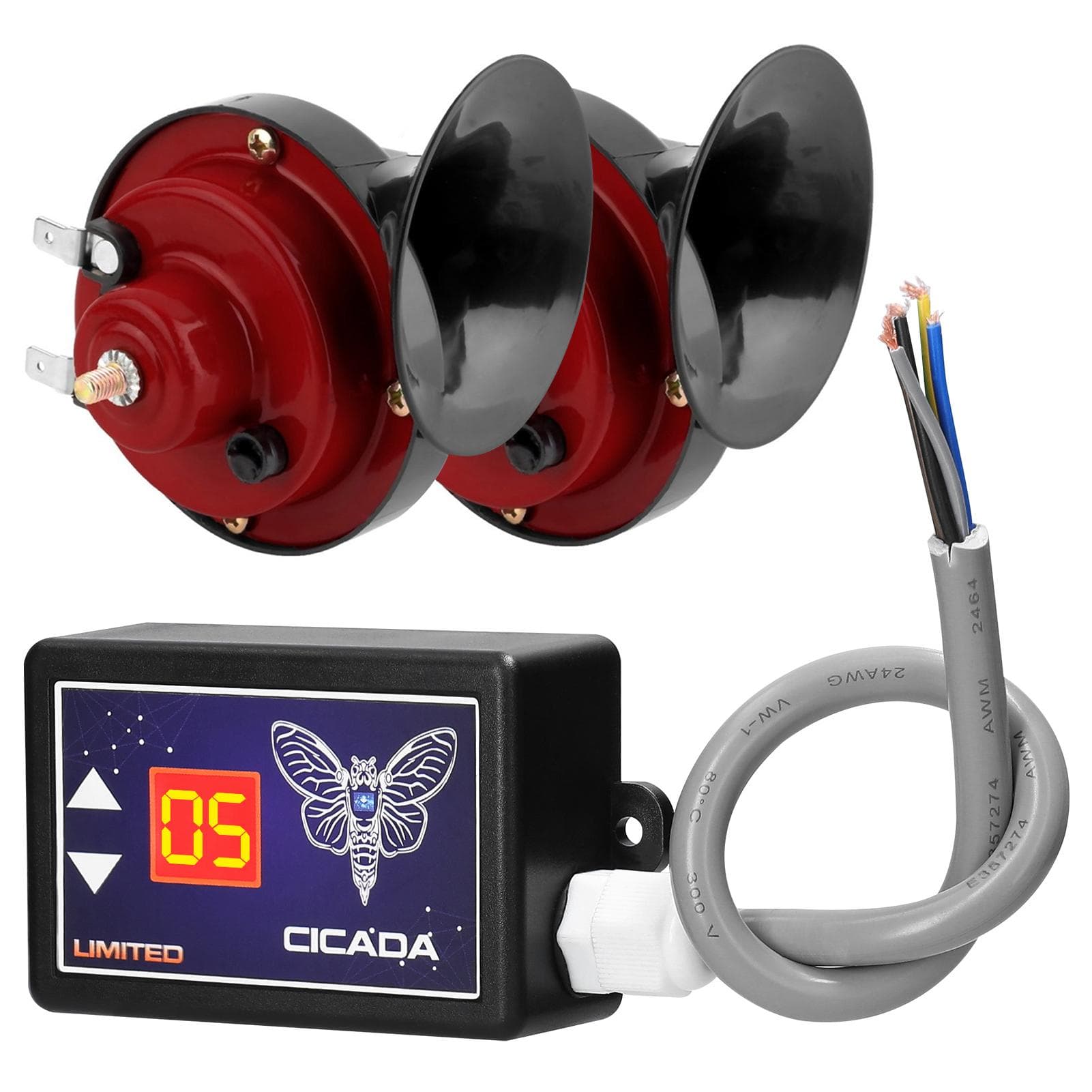 15-Tone Car Horn Controller Electric Horn Speaker Sound Control Unit with Digital Display 12-24V With Horns