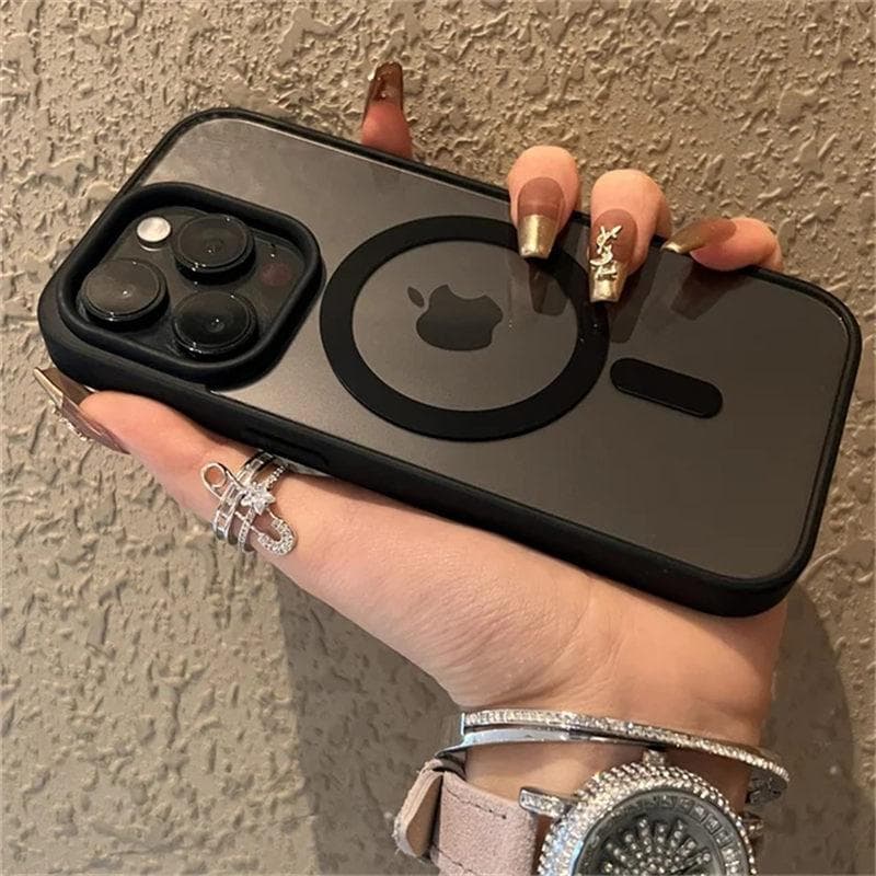 Luxury Magsafe Transparent Case For iPhone 16 15 14 13 12 11 Pro X XS XR Max Mini 7 8 Plus SE 2022 Magnetic Wireless Charge Cover iPhone 15 black