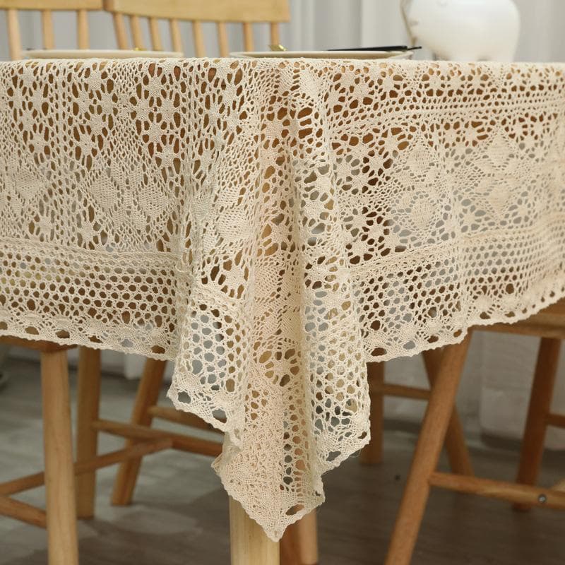 Light Brown Embroidered Table Cloth Lace translucent Tea Table Cloth Home Decor Tablecloths hollow out side Table Cover 130x130cm 1pcs