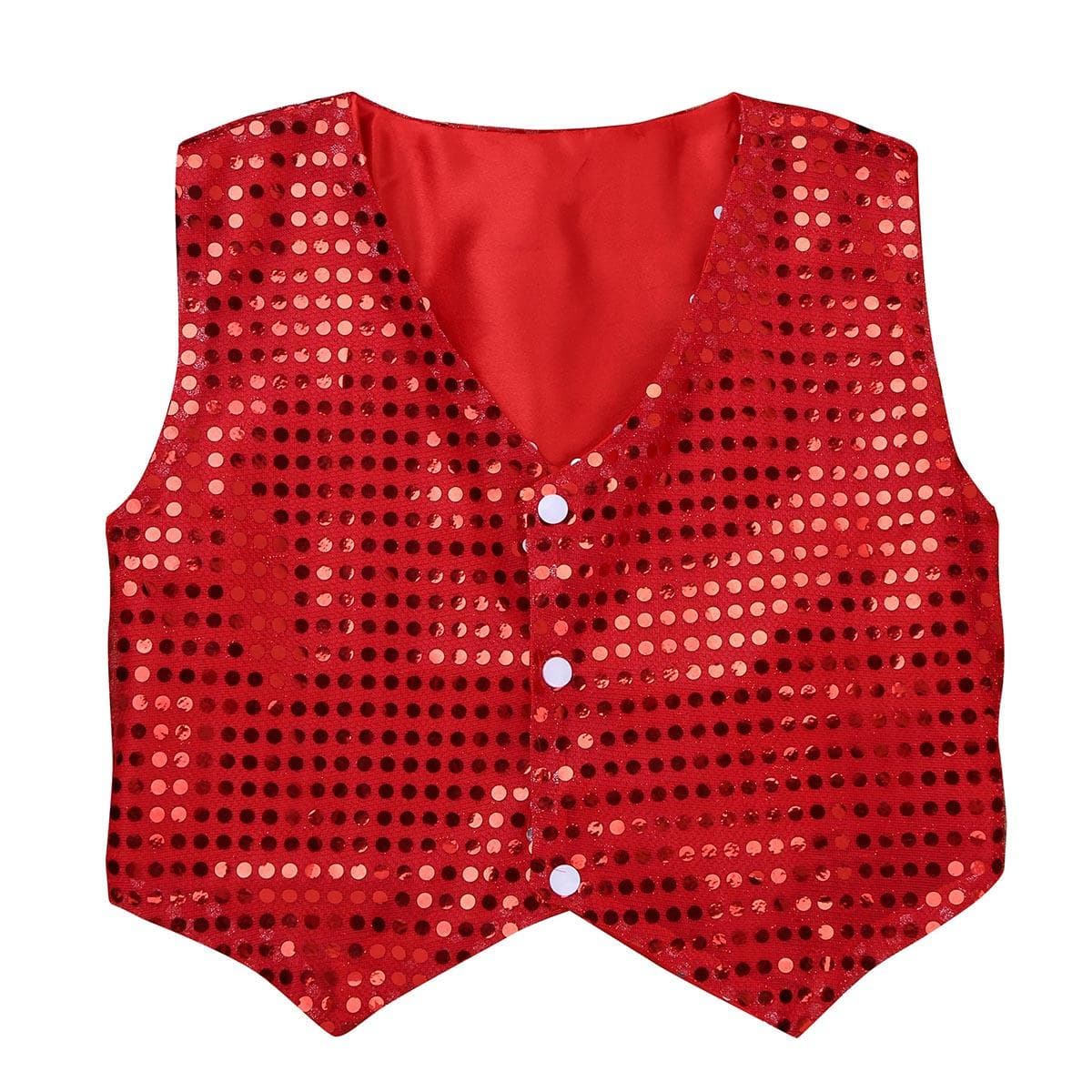 Kids Unisex Jazz Dance Performance Costume Sleeveless Glittery Sequined Vest Waistcoat 10-12 Years red