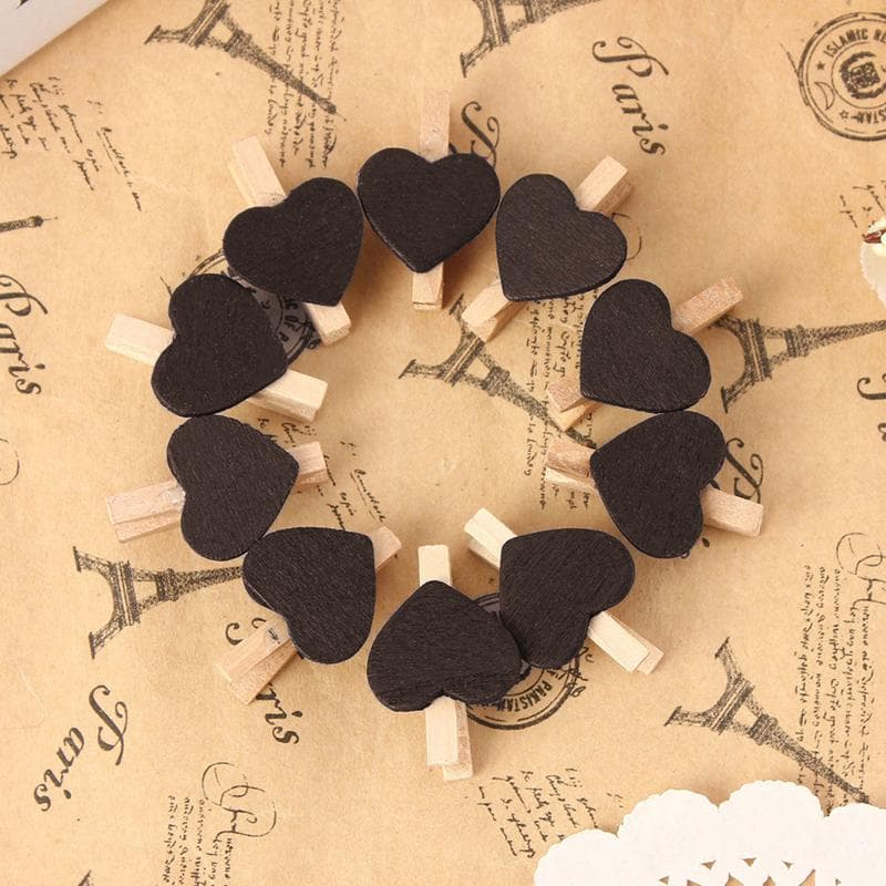50Pcs Mini Hearts Wooden Pegs Photo Clips Craft Wedding Party Home Decor 50PCS black