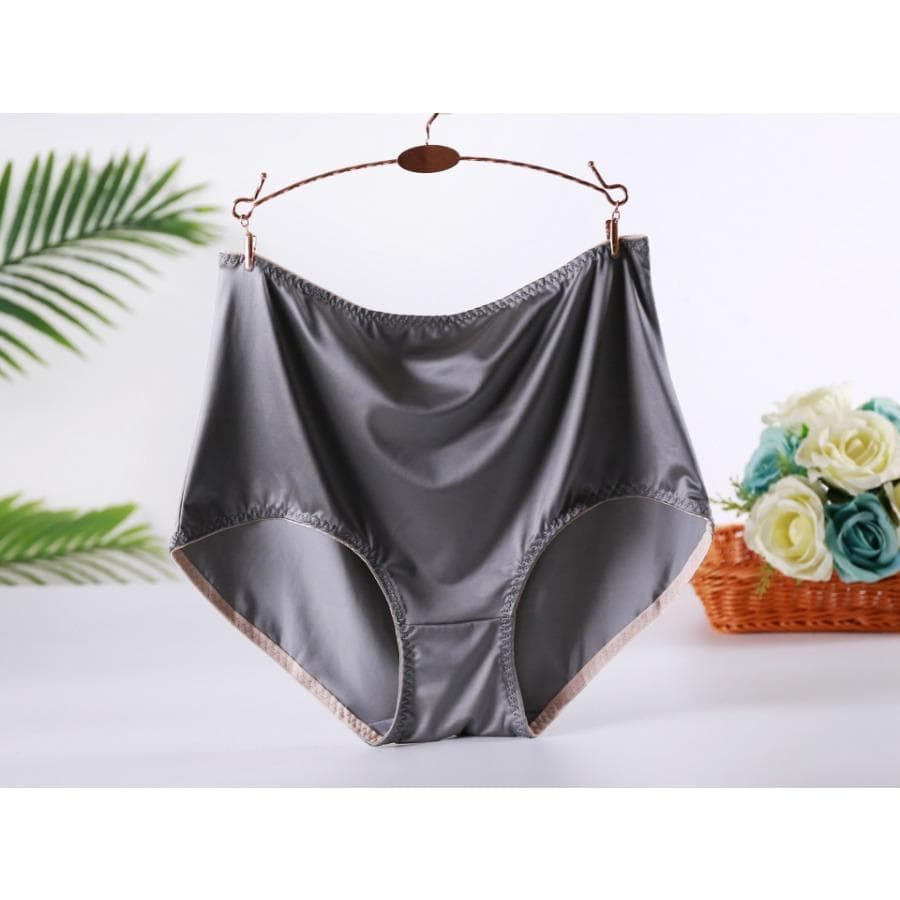 High Waist Panties Women Plus Size Lingerie Satin Briefs Female Oversized Underwear Soft Comfortable Knickers L silver gray