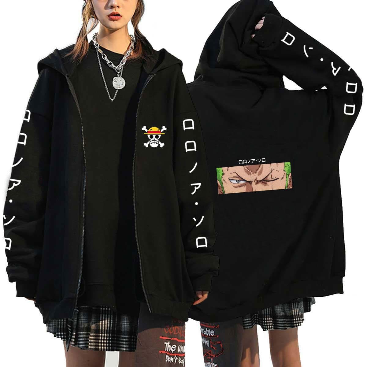 Cosplay Luffy Zoro ONE PIECE Anime Hoodies Men Jackets Casual Zipper Coat Harajuku Unisex Hoodie Cartoon Printed Sweatshirts Hip Hop Hoody Streetwear XXXL