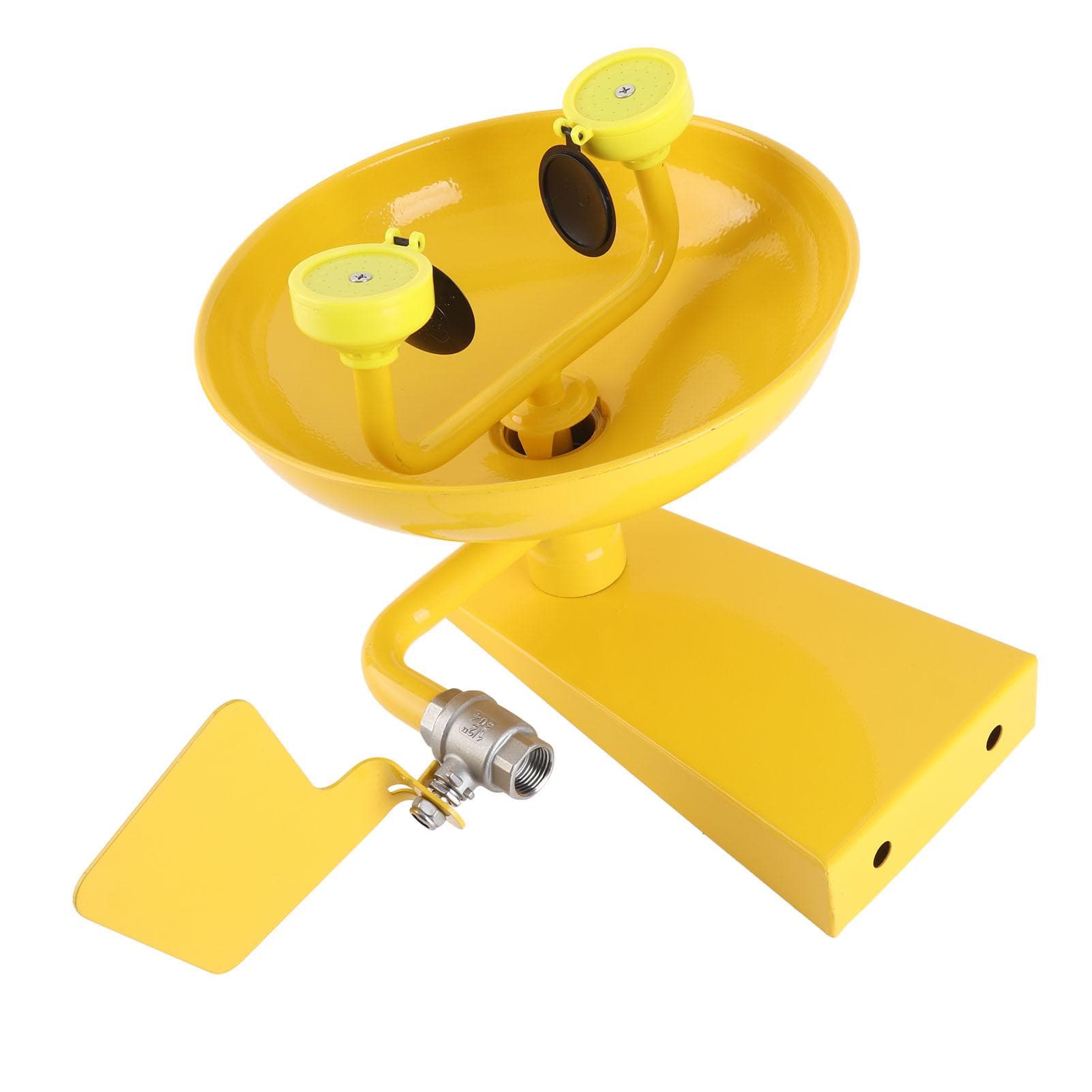 Yellow Eye Wash Station Dual Spray Heads Eye Washer 304 Stainless Steel Emergency Eye Washing