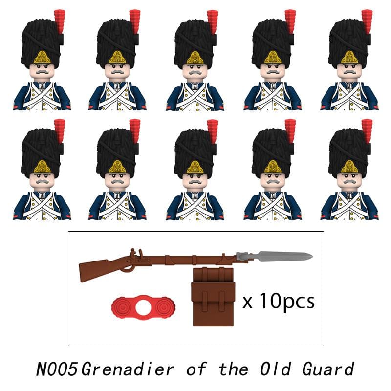 10pcs Napoleonic Wars Military Soldiers Building Blocks WW2 Mini Figures French British Fusilier Rifles Weapons Toys For Kids