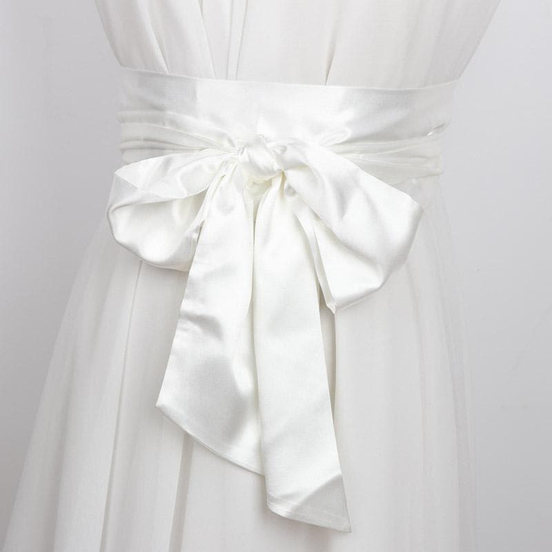New Satin Wide Belt Women Long Waistband Pure Color Lace Up Dress Waistbands Corset Belt Fabric Ribbon white