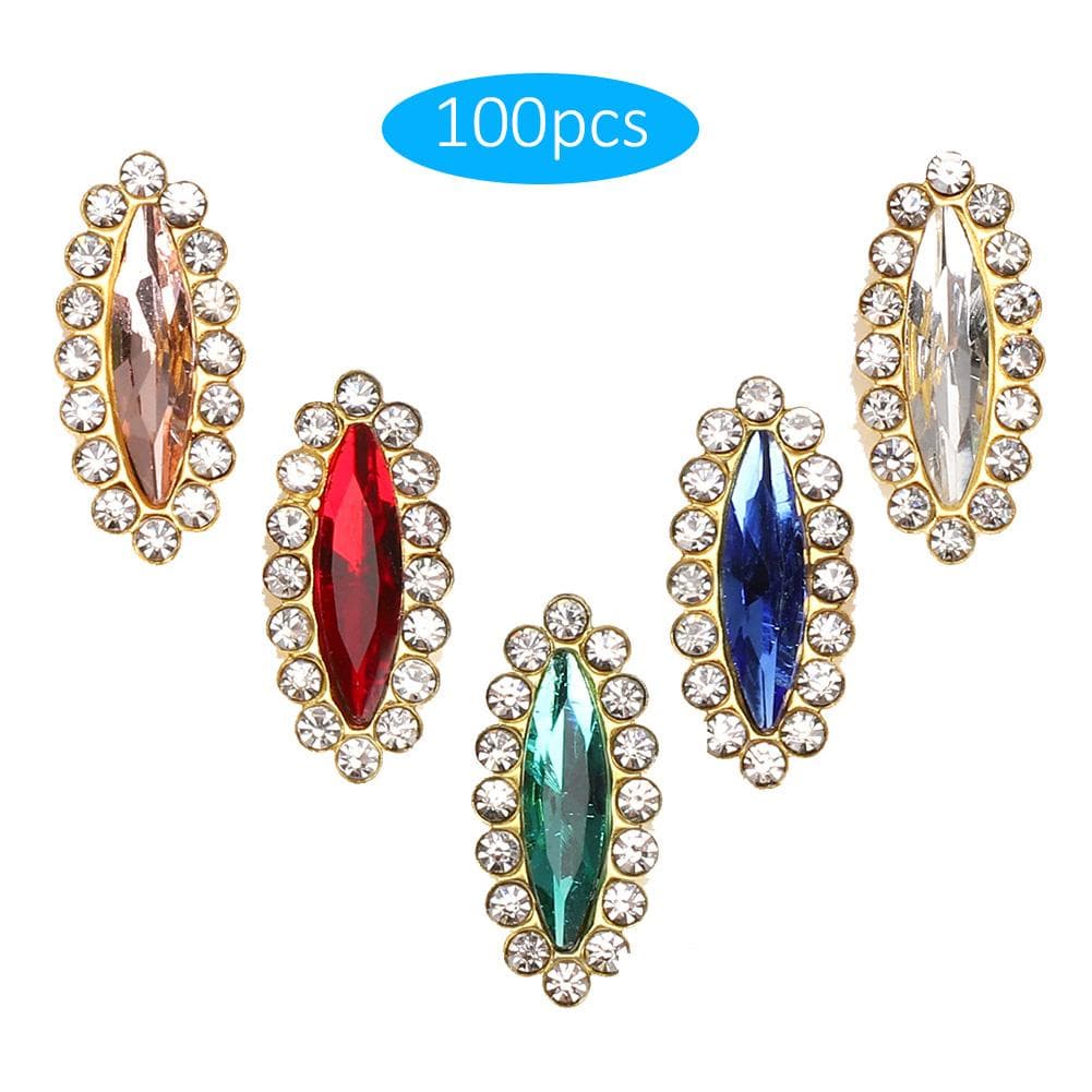 100Pcs Marquise Rhinestones Rings Plastic Diamond Multi Color Sewing Clothes Sequins
