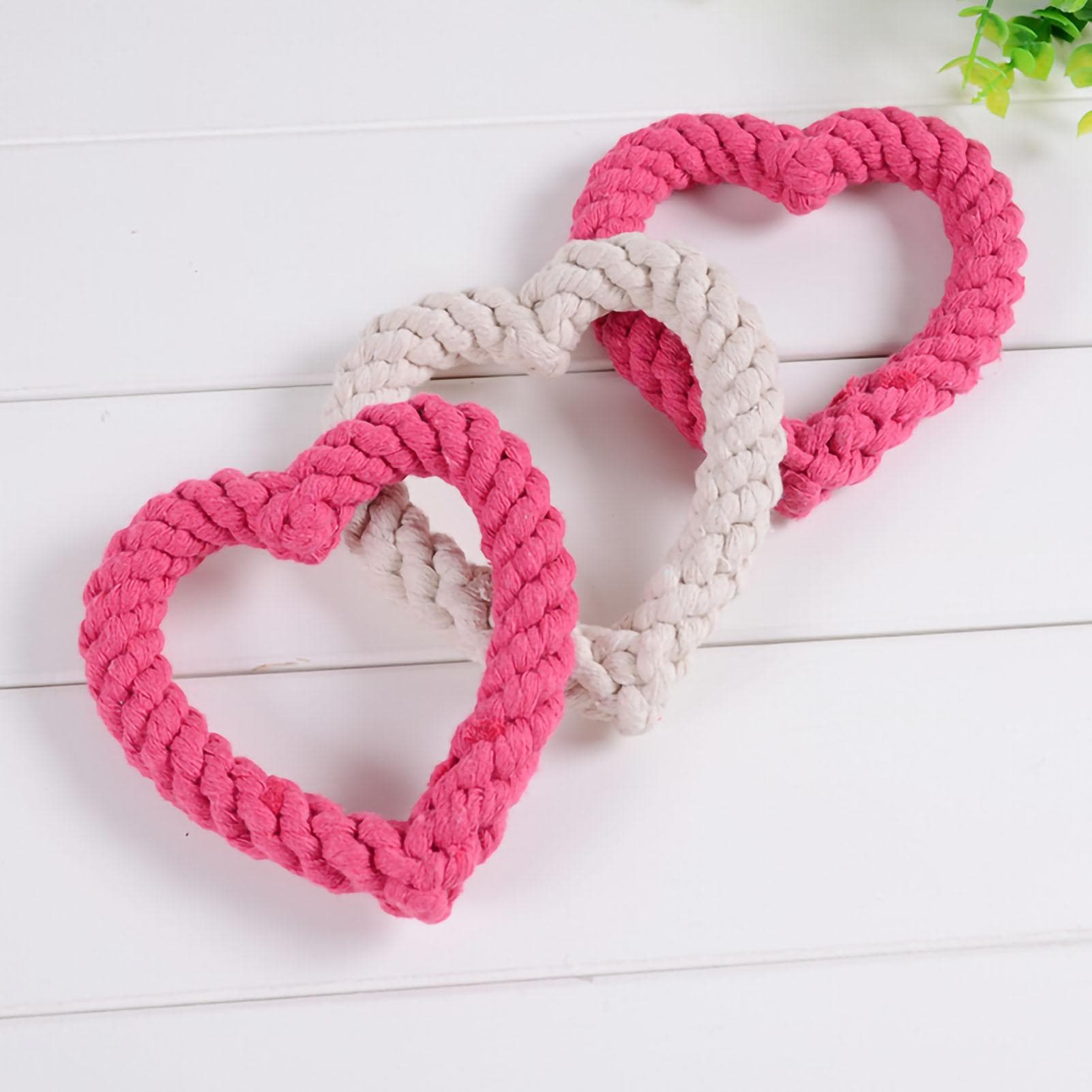 Dog Rope Toy Hand Woven Bite Resistant Odorless Heart Shape Chewing Puppy Teething Cotton Rope for