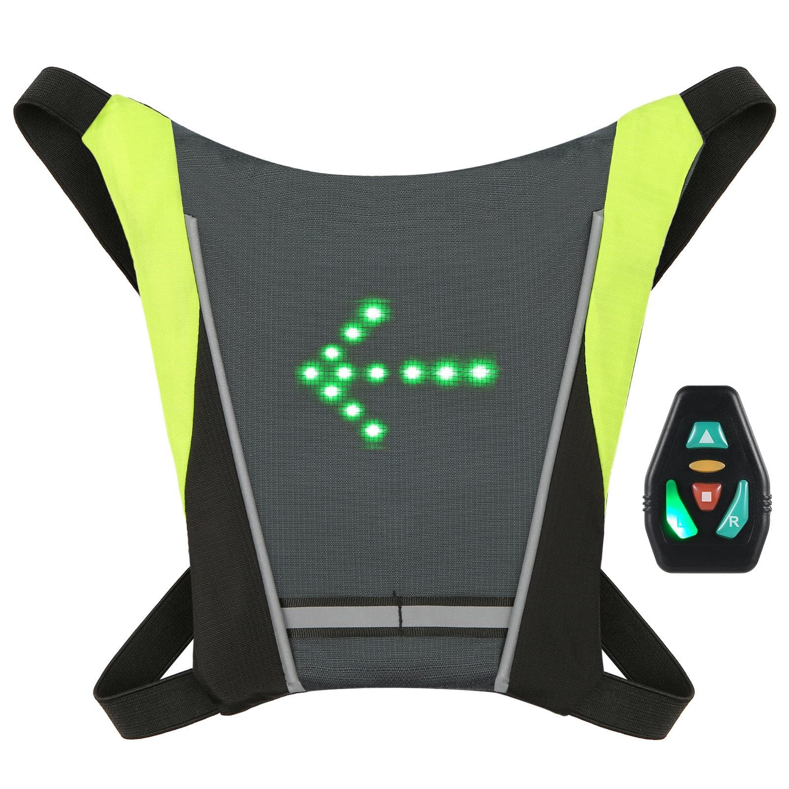 LED Turn Signal Bike Pack USB Rechargeable Reflective Backpack Attachment Clip with Remote Control grey