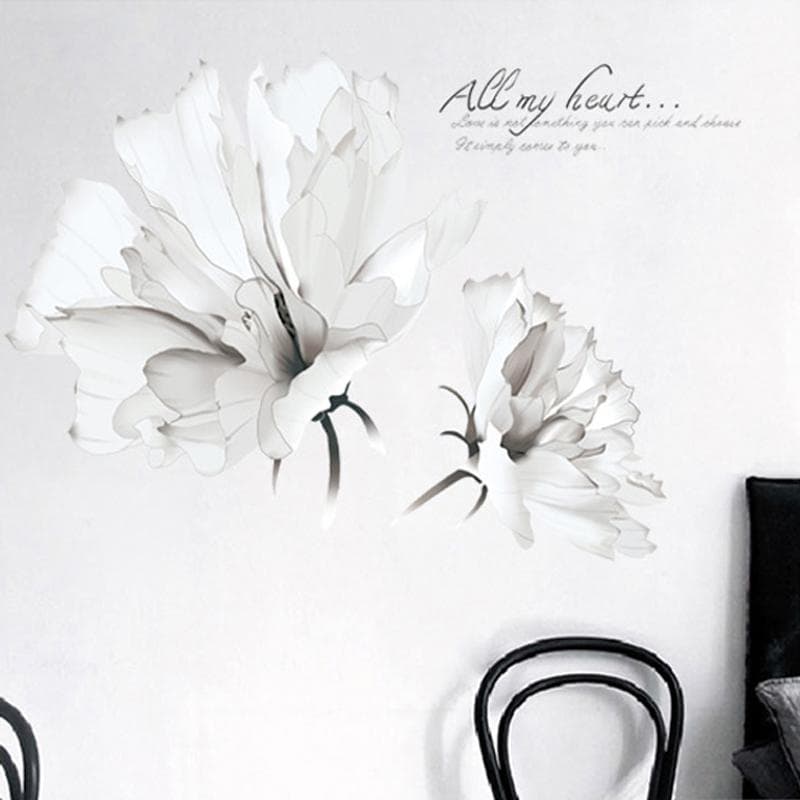 White Flower Wall Stickers Sofa TV Background Living Room Decals Decorative Waterproof Vinyl Poster