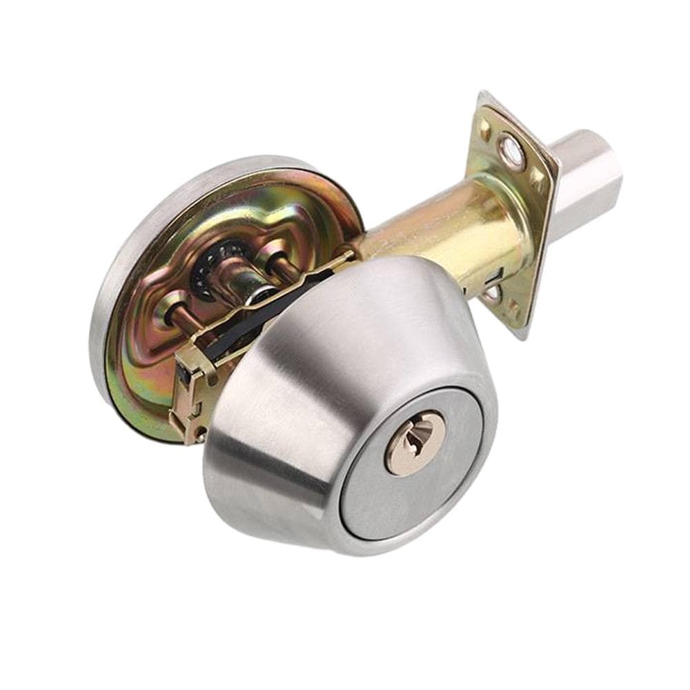 Door Knob with Lock Stainless Steel Front Door Lock Set Single Head Copper Lock Core 3-bar Locking silver