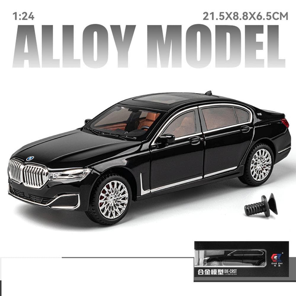 1/24 Scale 760li Diecast Model Car Toy Collectible, With Light and Sound, Pull Back Toy Car for Adults Kids Gift 1:24-Size:21.5*8.8*6.5cm black