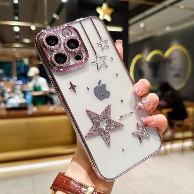 Applicable To IPhone 16 Meteor Electroplating Mobile Phone Case Rhinestone Apple 15proMax Full Coverage Anti-fall 14 Protective Case for Women iPhone16plus pink