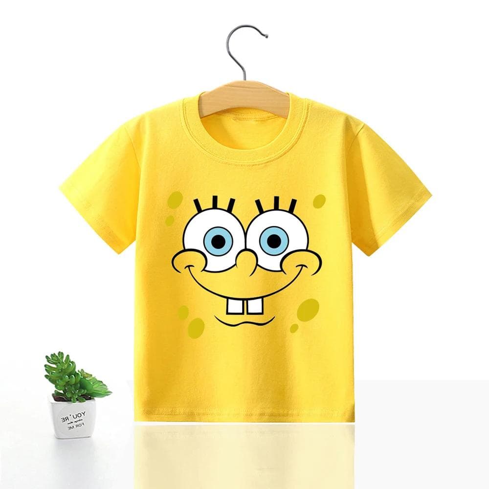 SpongeBobs SquarePants Children Clothing Anime Summer Short Sleeve Cute Patrick Star Clothes Cotton T-shirt Cartoon Kids Tops 120