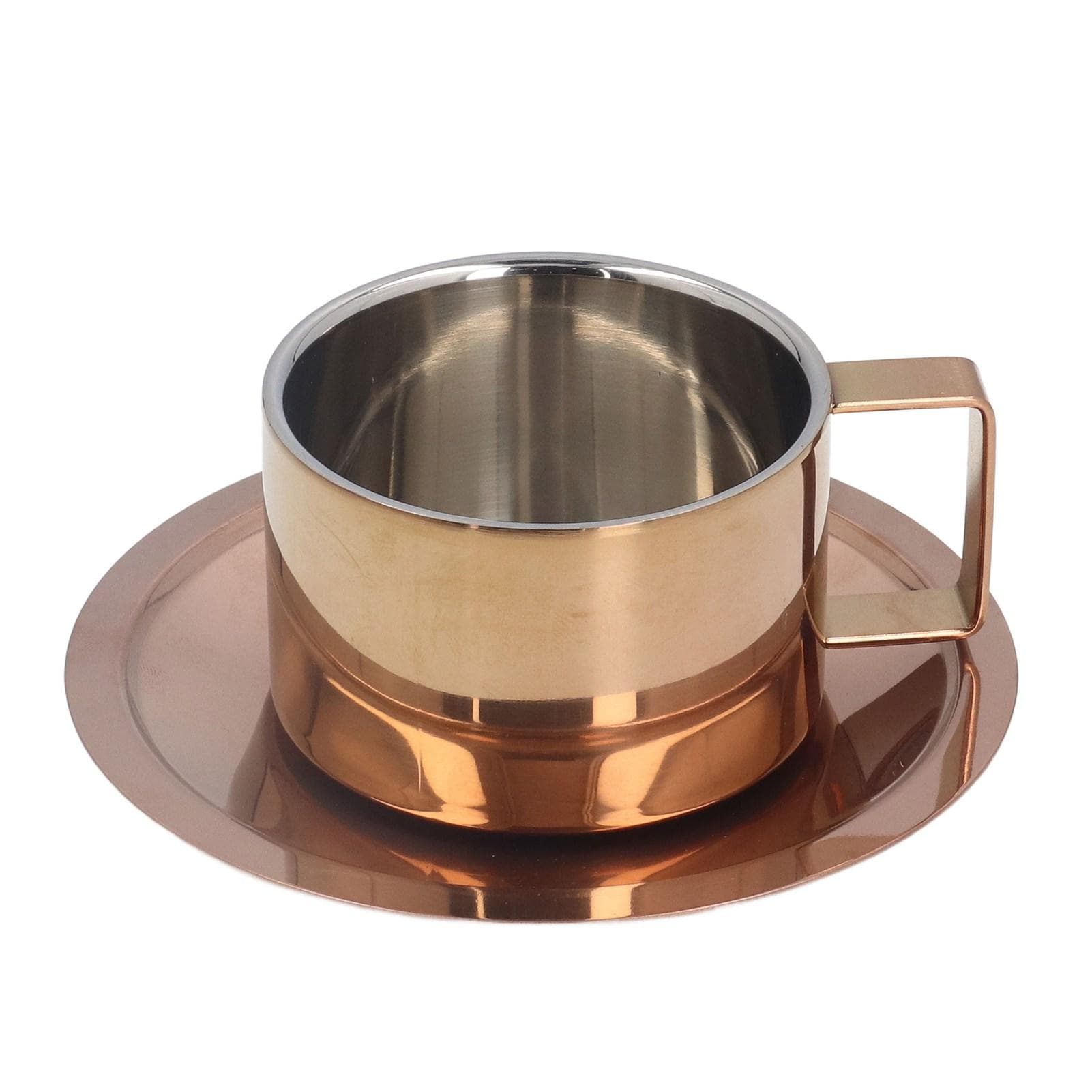 Coffee Cup Simple Ingenious 304 Stainless Steel Coffee Cup Set with Coffee Plate for Home Outdoor L(for 6.5-9kg) rose gold