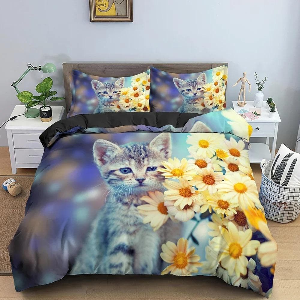 3D Animal Bedding Set Cute Cat Printed Duvet Cover Set Twin Double Full Queen King Size Comforter Cover With Pillowcase 70x133cm 2pcs