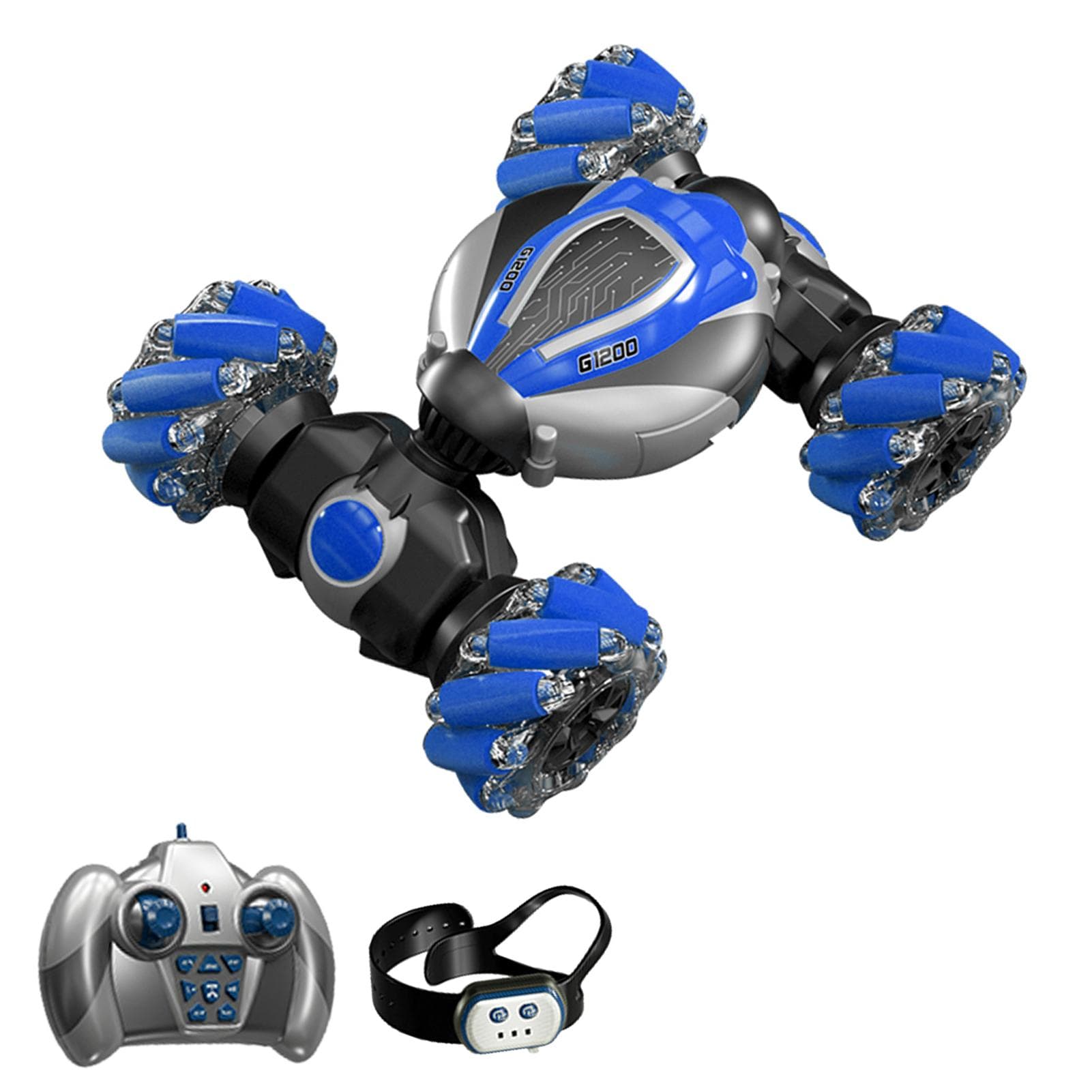 Remote Control Stunt Car 2.4GHz Watch Gesture Sensor Control Deformable Car All-Terrain for Kids blue