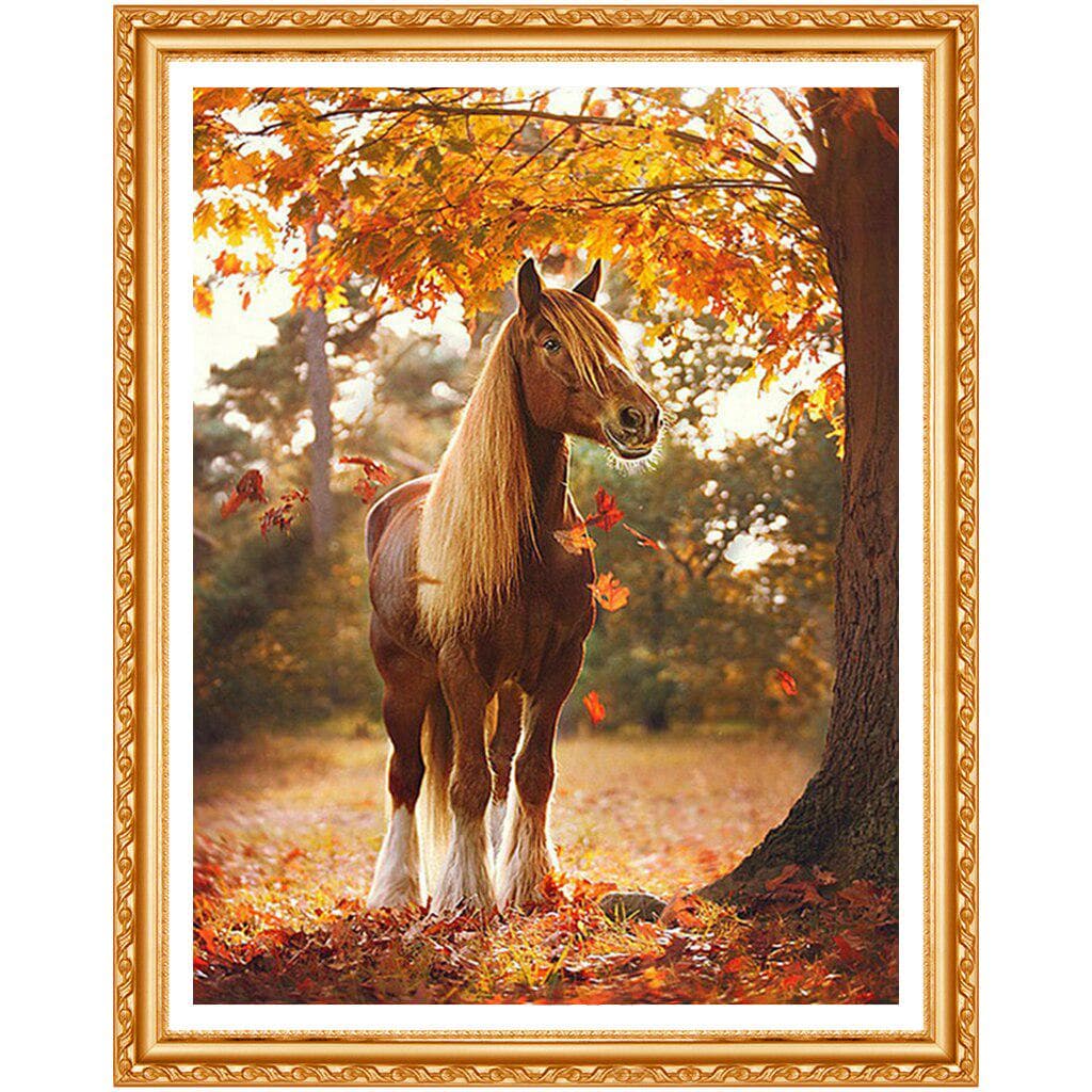 DIY Diamond Painting  Horse & Autumn Maple Grove  Embroidery Cross Stitch Rhinestone Painting Gift 20X30CM