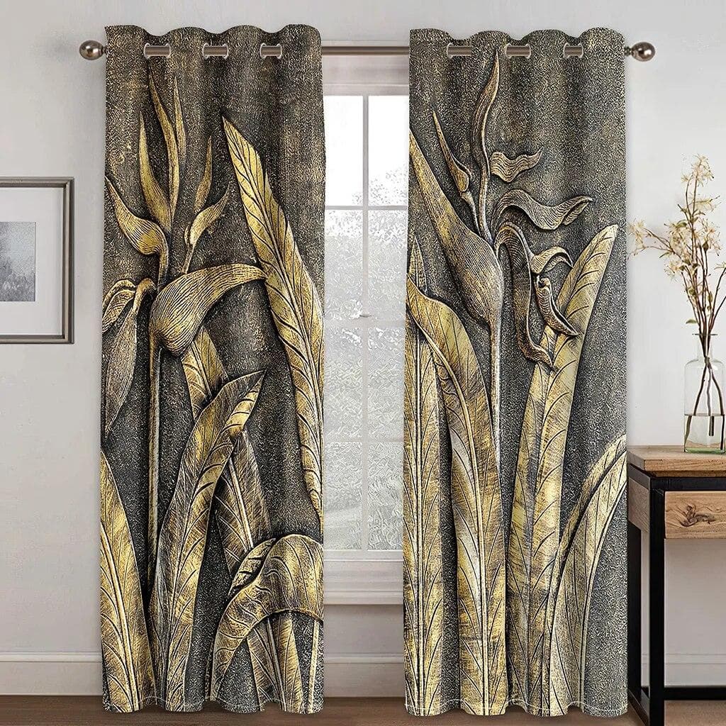 3D Flower Curtains For Living Room Bedroom Kitchen Black And White Vortex Three-dimensional Luxury Curtain For Windows Drapes W50xH160(CM)x2PCS-Rod pocket