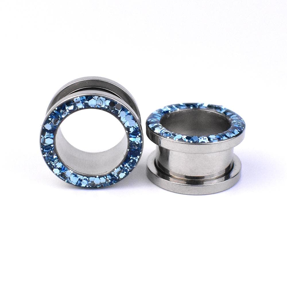 2Pcs 3-30mm Twinkle Hollow Ear Gauges Plugs and Tunnels Screw Ear Stretcher Expander Body Piercing Jewelry 28mm light blue