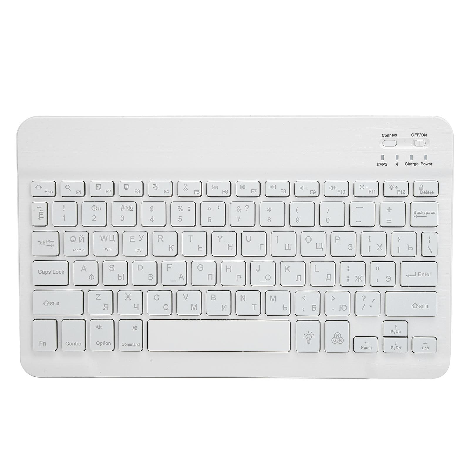 Wireless Bluetooth Keyboard 10in with RGB Backlight Square Keycap for Phone TabletWhite Russian white