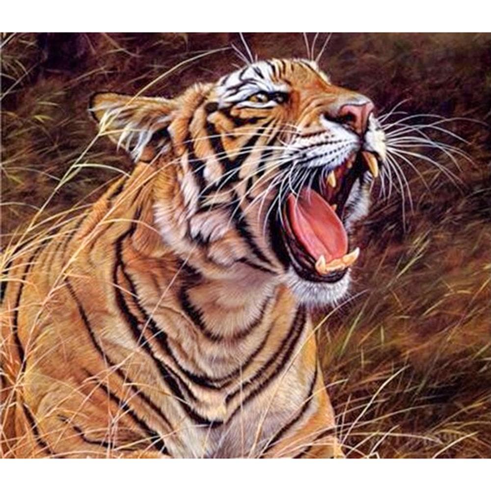 5D DIY Full round Diamond Painting Ferocious tiger Embroidery Cross Stitch 20X30CM