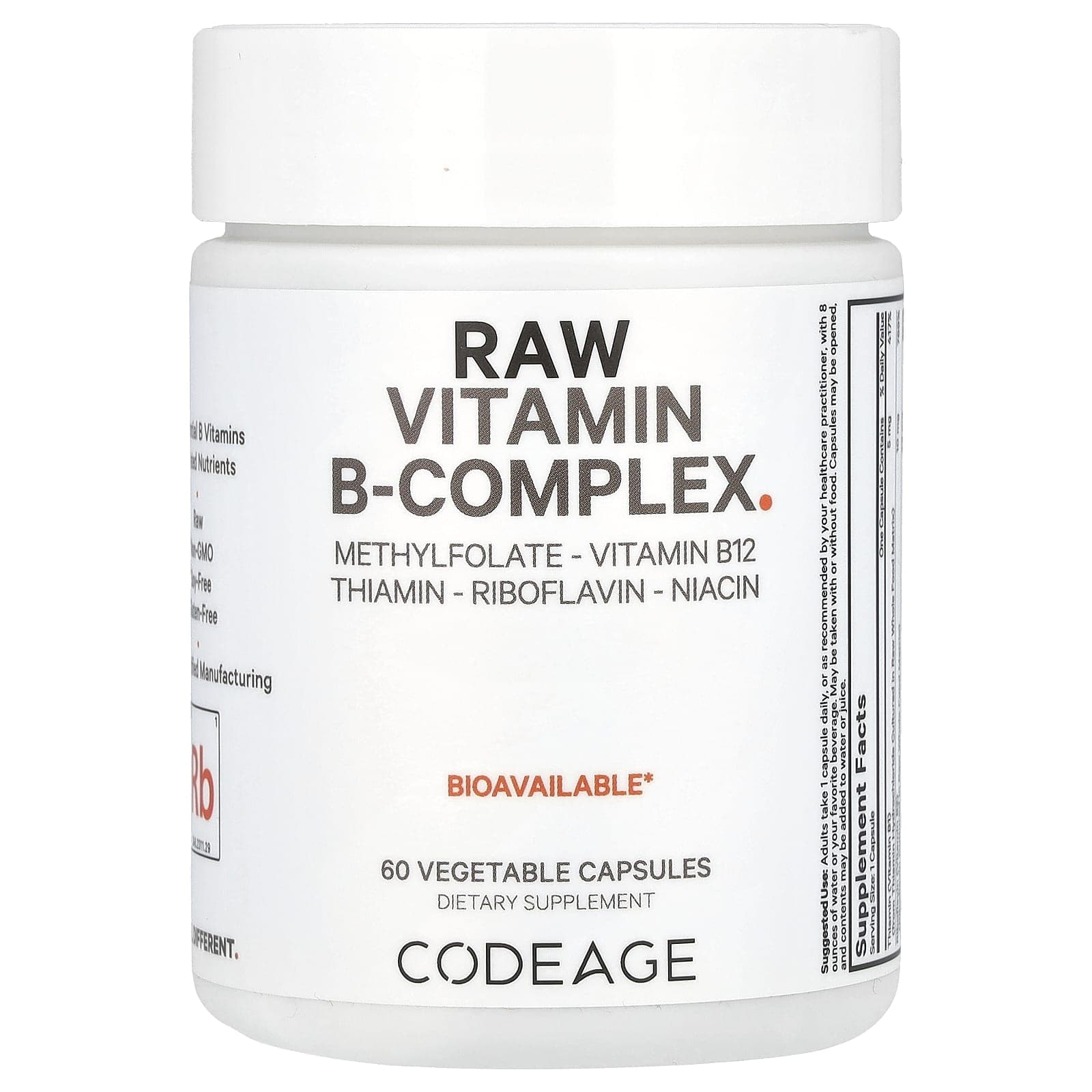 Codeage, raw vitamin B-complex, 60 vegetable capsules