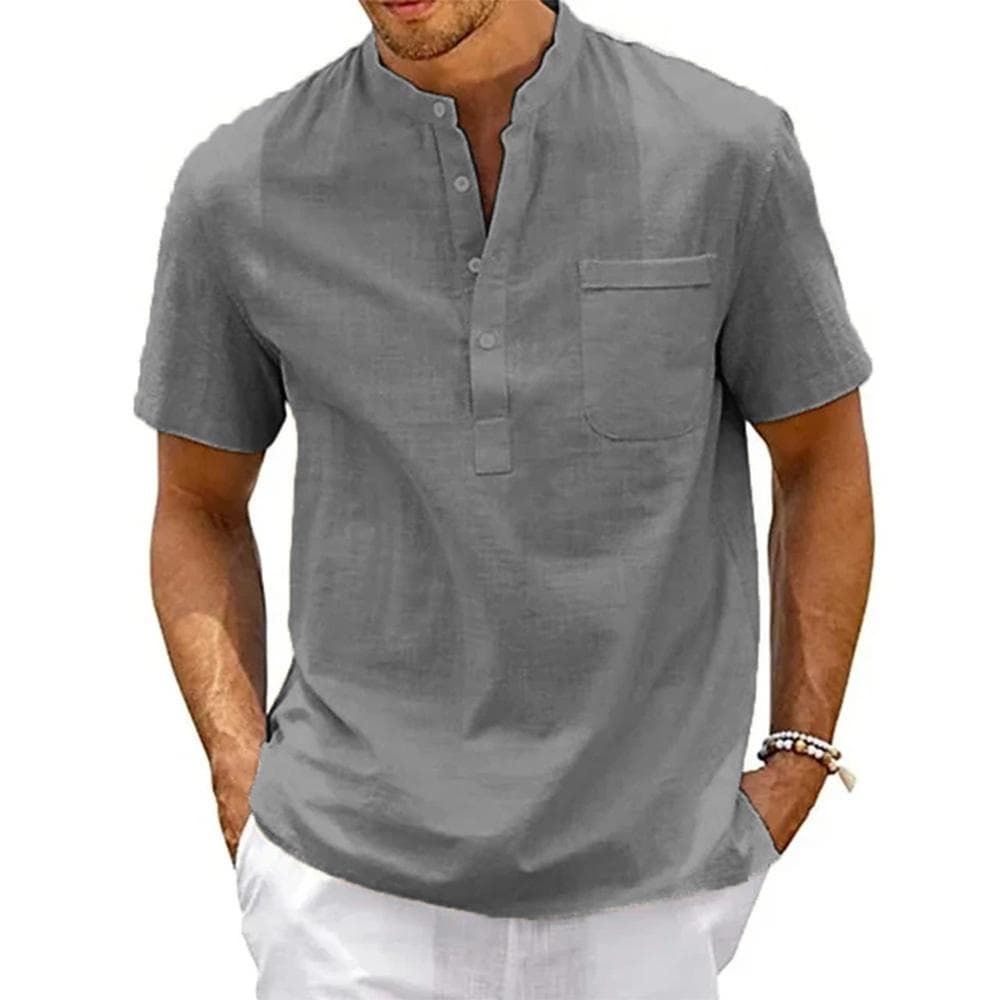 Summer Cotton Linen New Men's Short-Sleeved T-shirt Casual Men's T-shirt Shirt Male Pocket Breathable S-3XL L gray