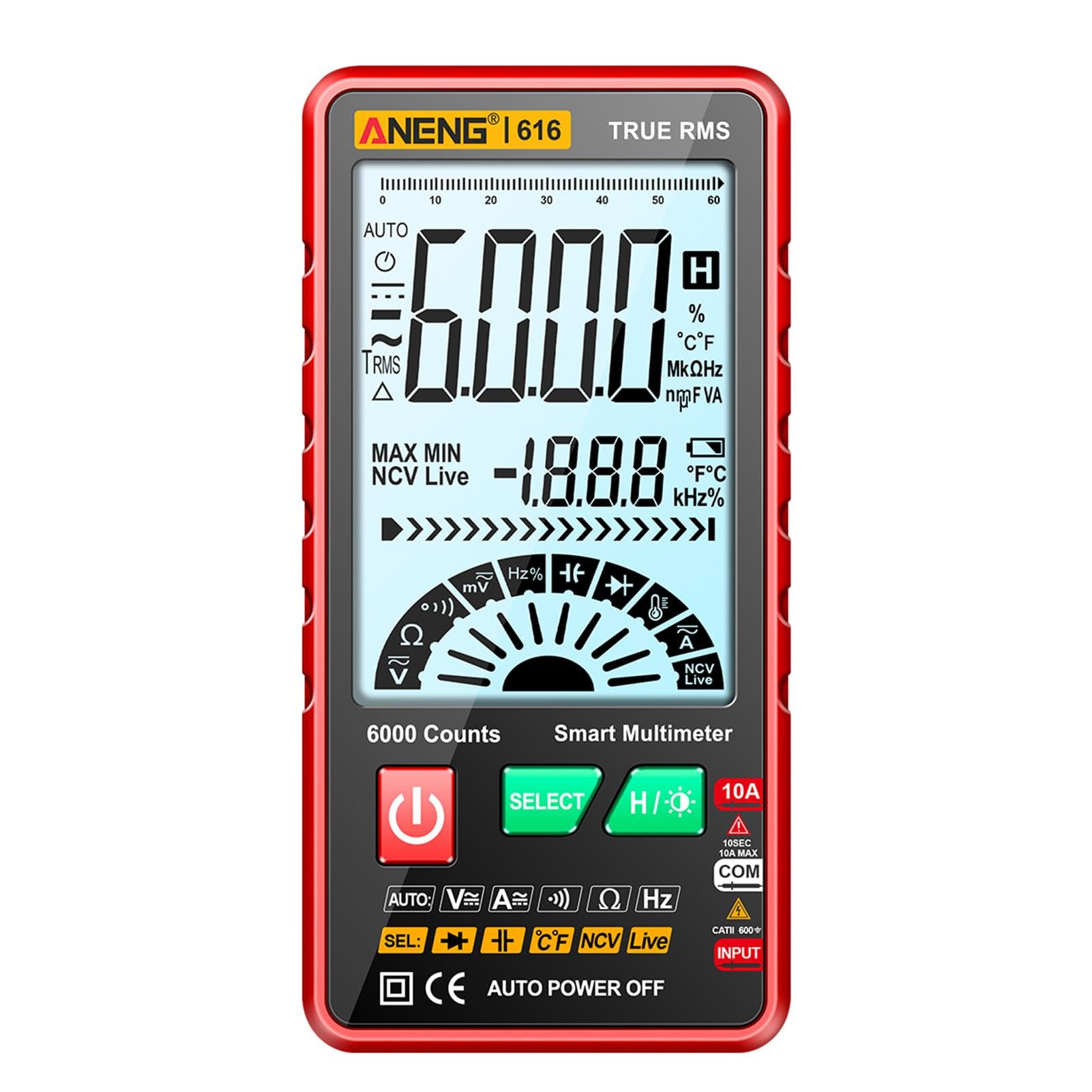 ANENG 616 Smart Digital Multimeter Auto Range 6,000 Counts NCV Universal Meter True RMS Handheld red