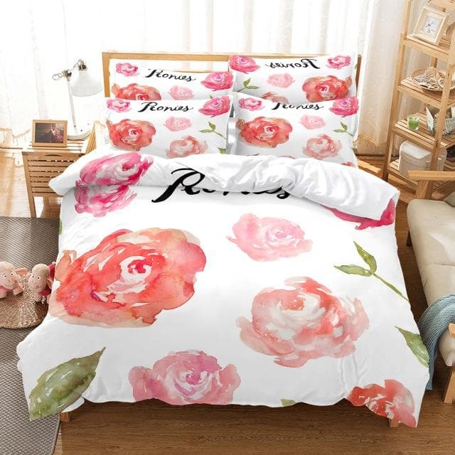 Red Pink Flower Floral Plant Comforter Bedding Set New 3D Print Adult Duvet Cover Sets Bed Linen Gift Queen King Double Size Eu Twin135x200cm