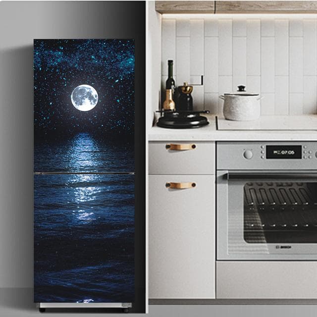 Fridge Stickers Refrigerator Cover Door Landscape Plant Sea Vinyl Self Adhesive Kitchen Furniture Decor Wrap Freezer Sticker DIY 60x180cm