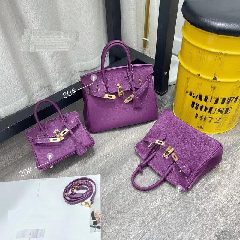 New Gold Buckle Silver Buckle Layer Cowhide Togo Platinum Bag Genuine Leather Women's Bag Hand-held Bag 20x10x16cm purple