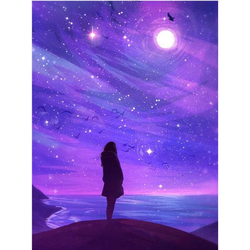 5D DIY Diamond Painting Purple Field Diamond Embroidery Cross Stitch Kit Full Rhinestone Mosaic Home Decor Round 20x30cm