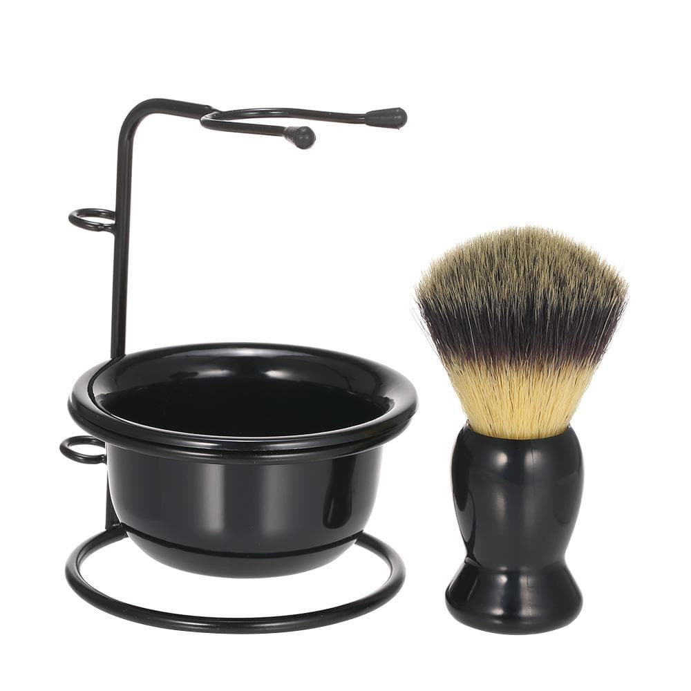Shaving Brush Stand & Bowl Set Metal Shaving Brush Holder Soap Bowl Mug Plastic for Men Beard Removal Tools black