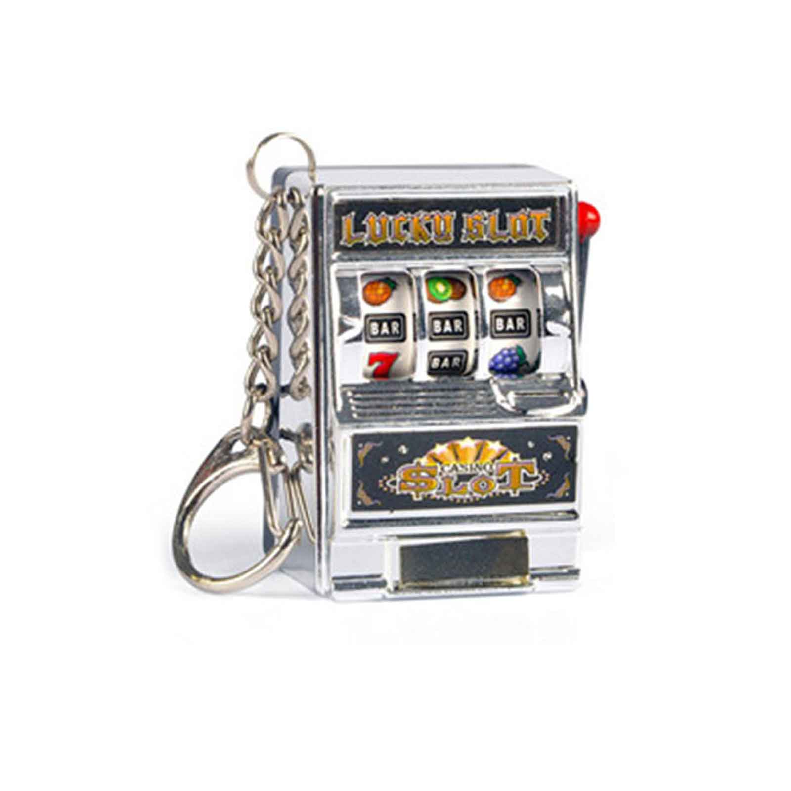Mini Slot Machine Keychain with Small Bell Funny Casino Pendant Lucky Charm Jackpot Keychains Bag Charm Party Gifts silver