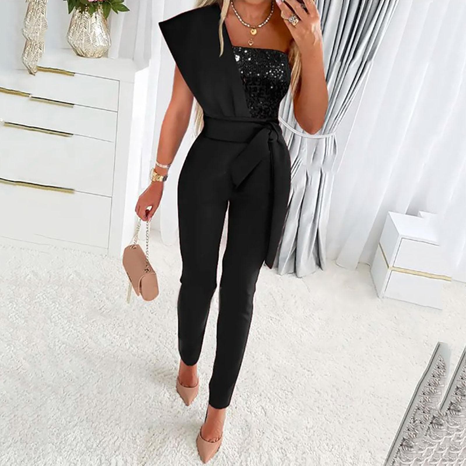 Women Ladies Printed Summer Sleeveless Backless Loose Long Playsuits Rompers Jumpsuit 2XL black