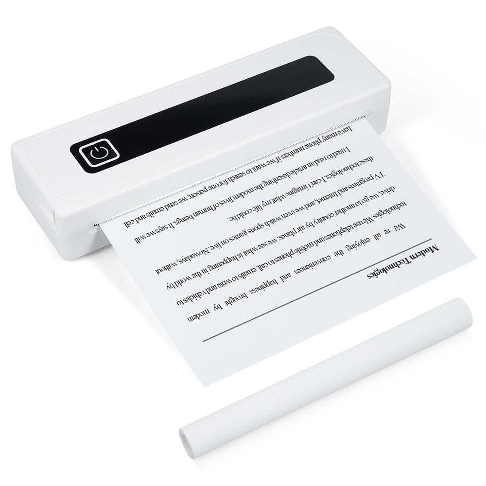 A4 Portable Printer Thermal Paper Printing for Travel Mobile Photo Printer Wireless BT Connect white