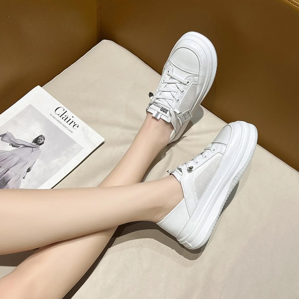 Real Soft Leather Mesh Small White Shoes Women's Spring New Casual All-match Breathable Student Two-wear Sports Shoes Trend 40