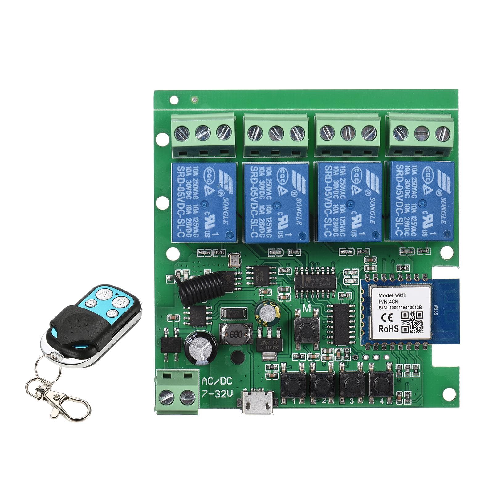 Tuya WiFi+BT 433Mhz Smart Remote Control Wireless Switch Universal Module 4ch DC 5V Wifi Switch with metal remote dark green